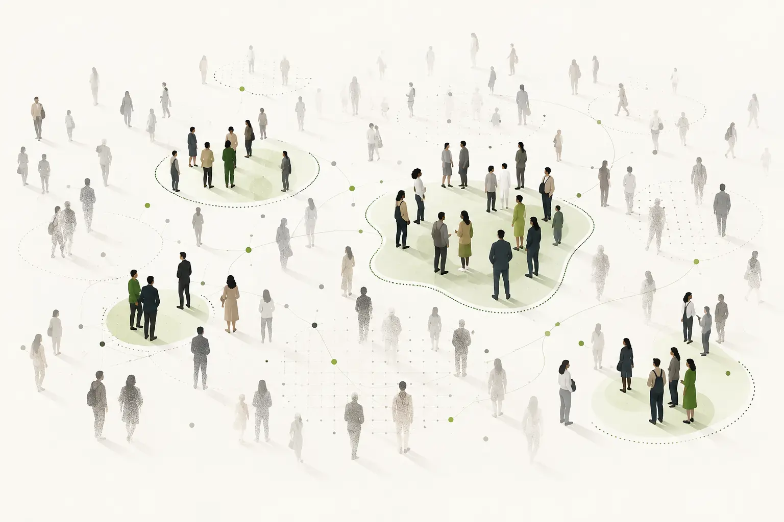 Illustration of an audience with some customer groups clearly defined while others remain faint and uncertain.