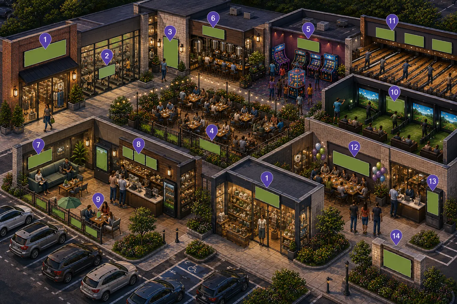 Illustrated local business map identifying advertising and sponsorship opportunities.