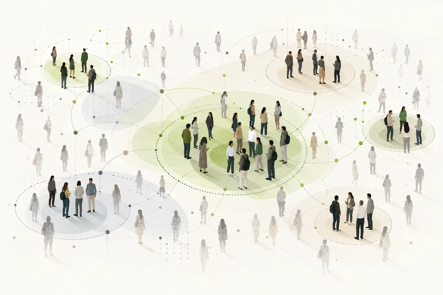 Illustration of audience groups connected by evidence-supported relationships and overlapping patterns.